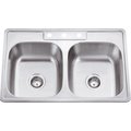 Hardware Resources 33" Lx22" Wx9" D Drop-In 20 Gauge Stainless Steel 50/50 Double Bowl Sink 910-1